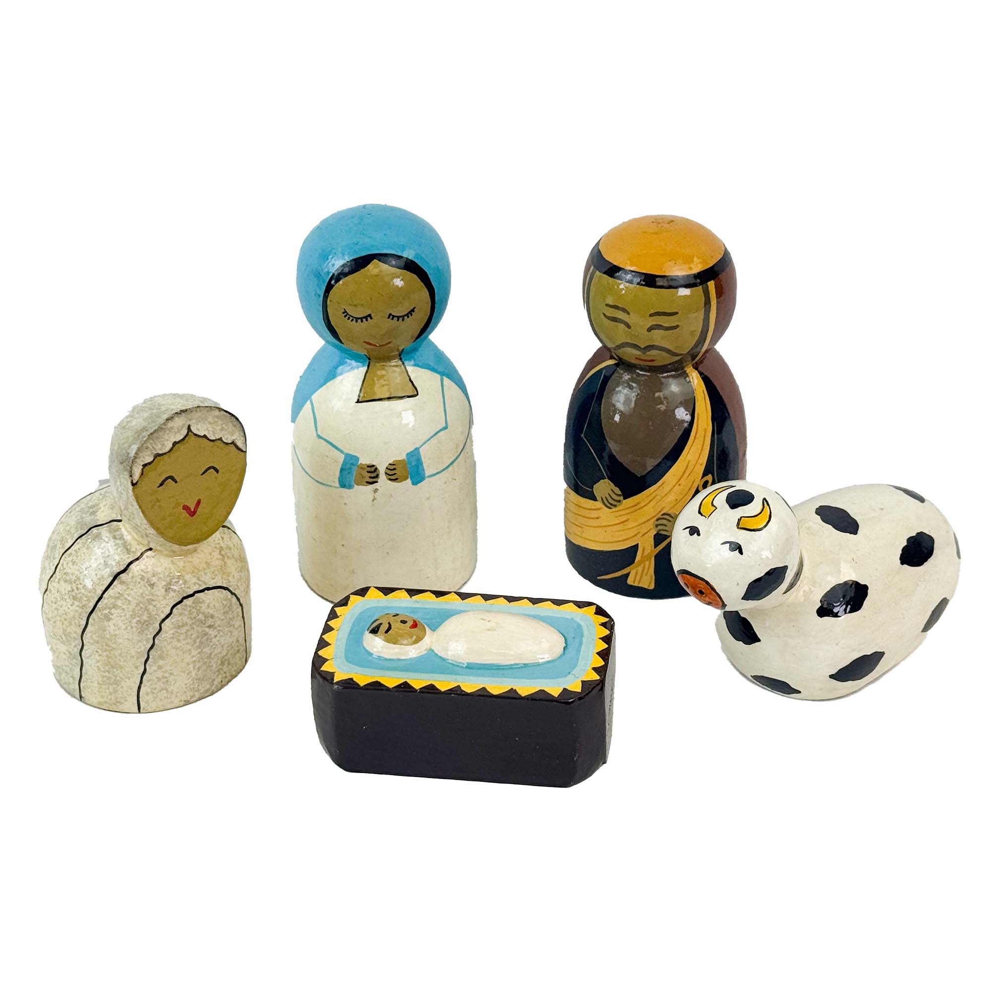 "Kashmiri Badloo" Wood Nativity Set, 5 pieces