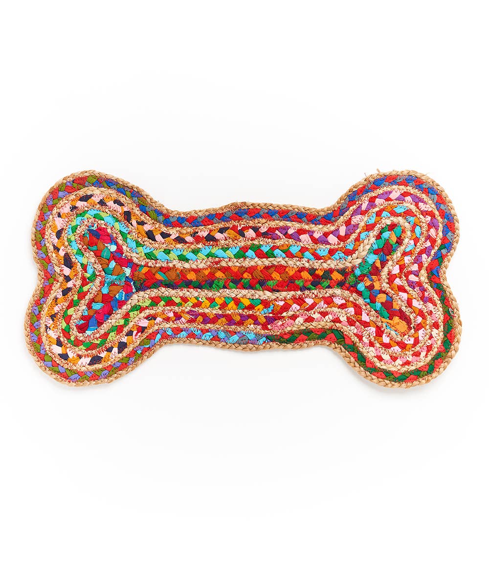 Chindi Rug Dog Bone Pet Food Mat