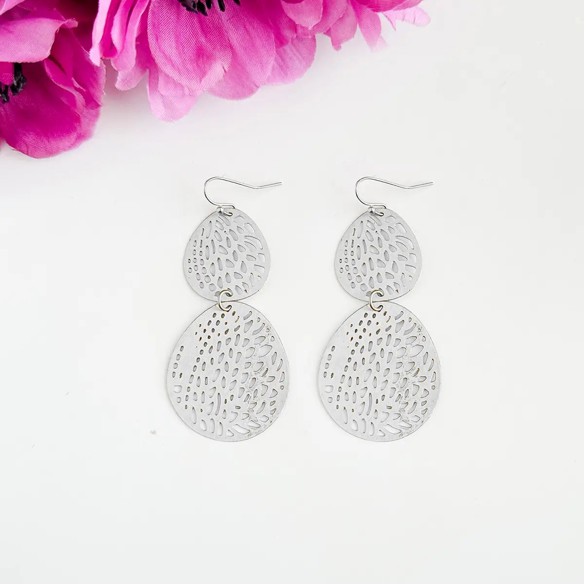 Earrings, "Stenciled Leaf"