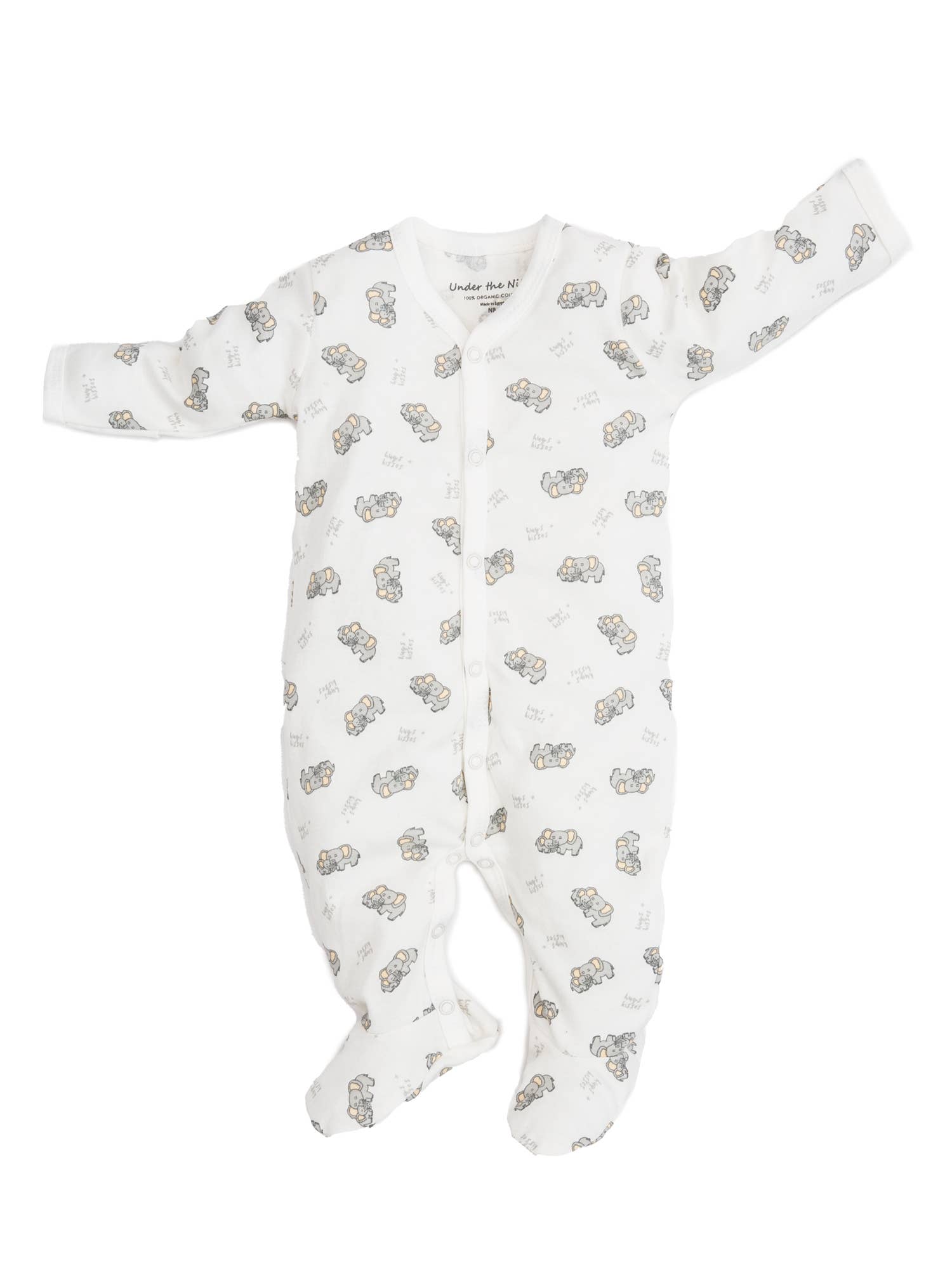 Organic Snap Footie, "Elephant Hugs and Kisses"