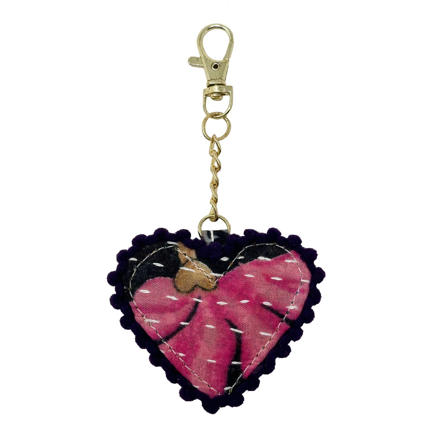Kantha Stitched Heart Bag Clip