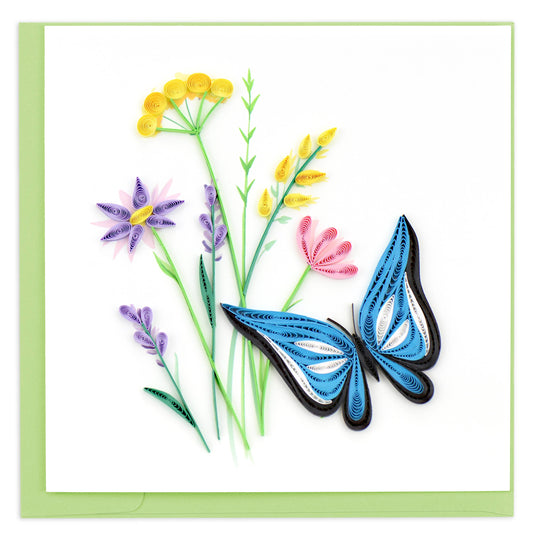 Quilled Greeting Card, "Butterfly & Wildflowers"