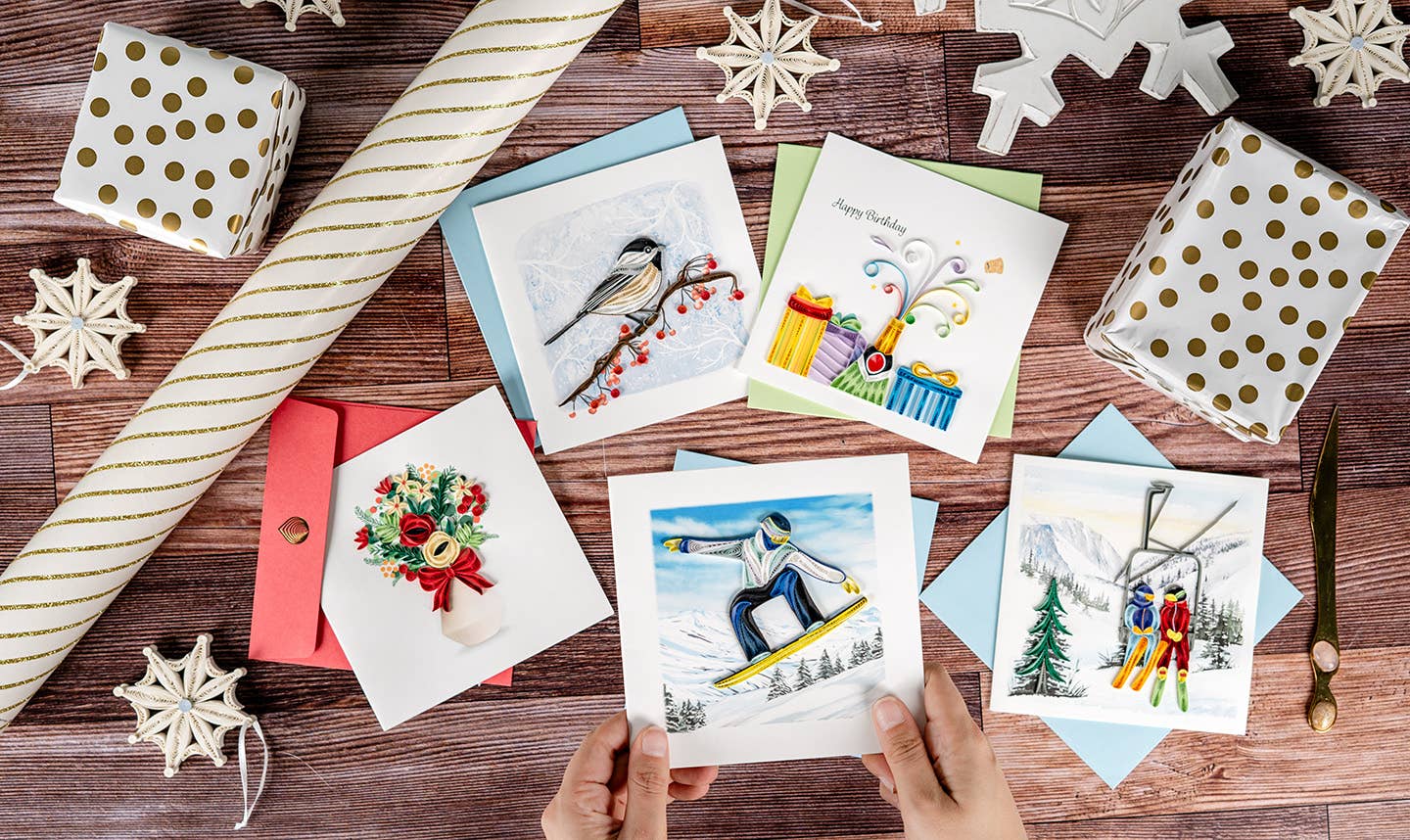 Quilled Greeting Card, "Backcountry Snowboarder"