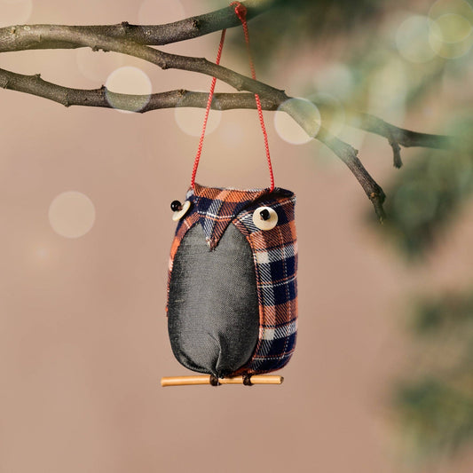 Khon Plaid Owl Ornament