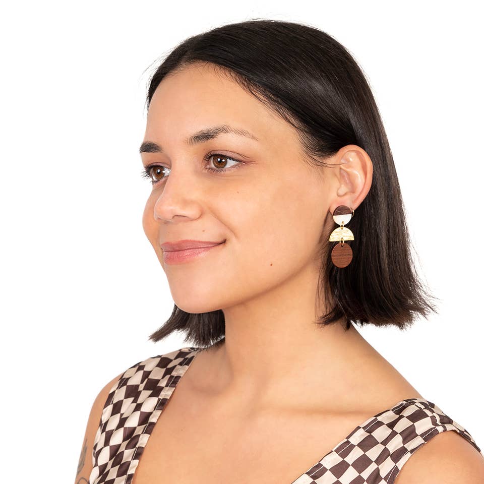 Wood Disc Stack Earrings