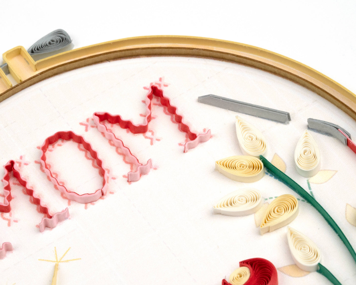 Quilled Greeting Card, "Mom Cross Stitch"