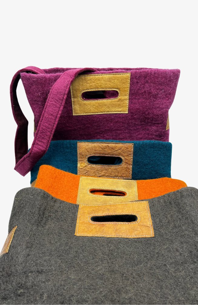 Felted Wool Lined Shoulder Bag w/ strap