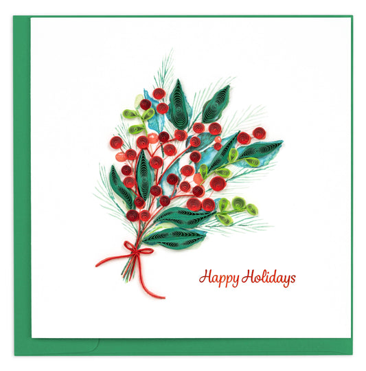 Quilled Greeting Card, "Holly Berry Bunch"