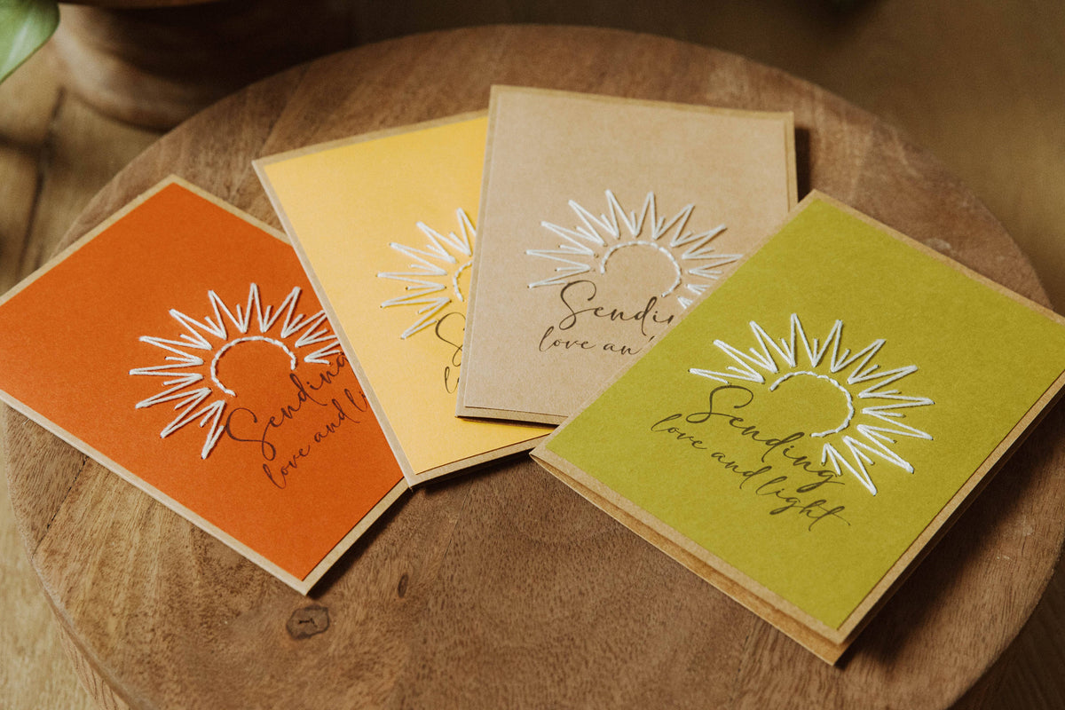 Sending Light & Love Hand Stitched Greeting Card, Rust