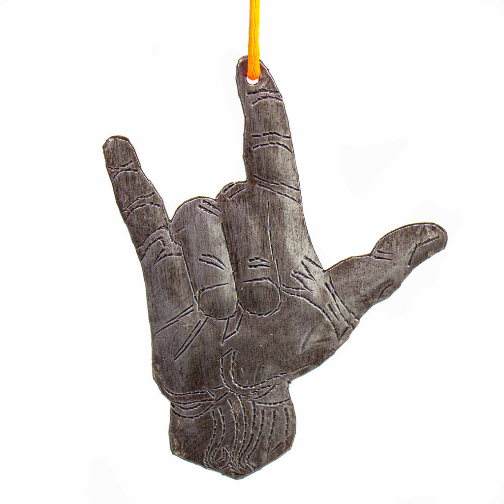 "Love You" Sign Haitian Metal Drum Ornament