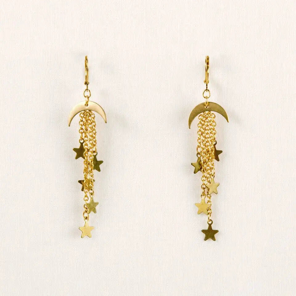 Earrings, Moon and Star Dangle