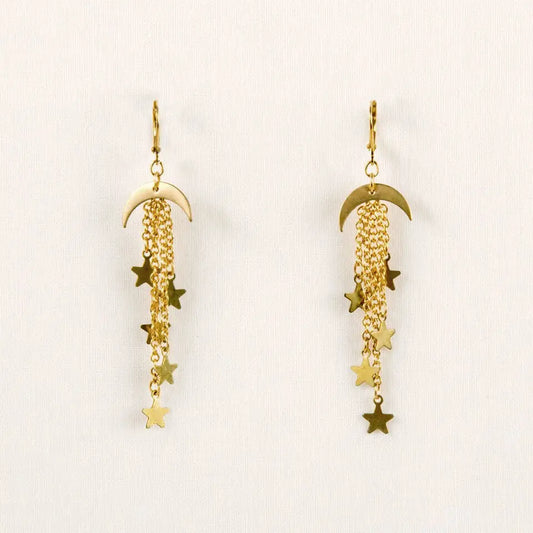Earrings, Moon and Star Dangle