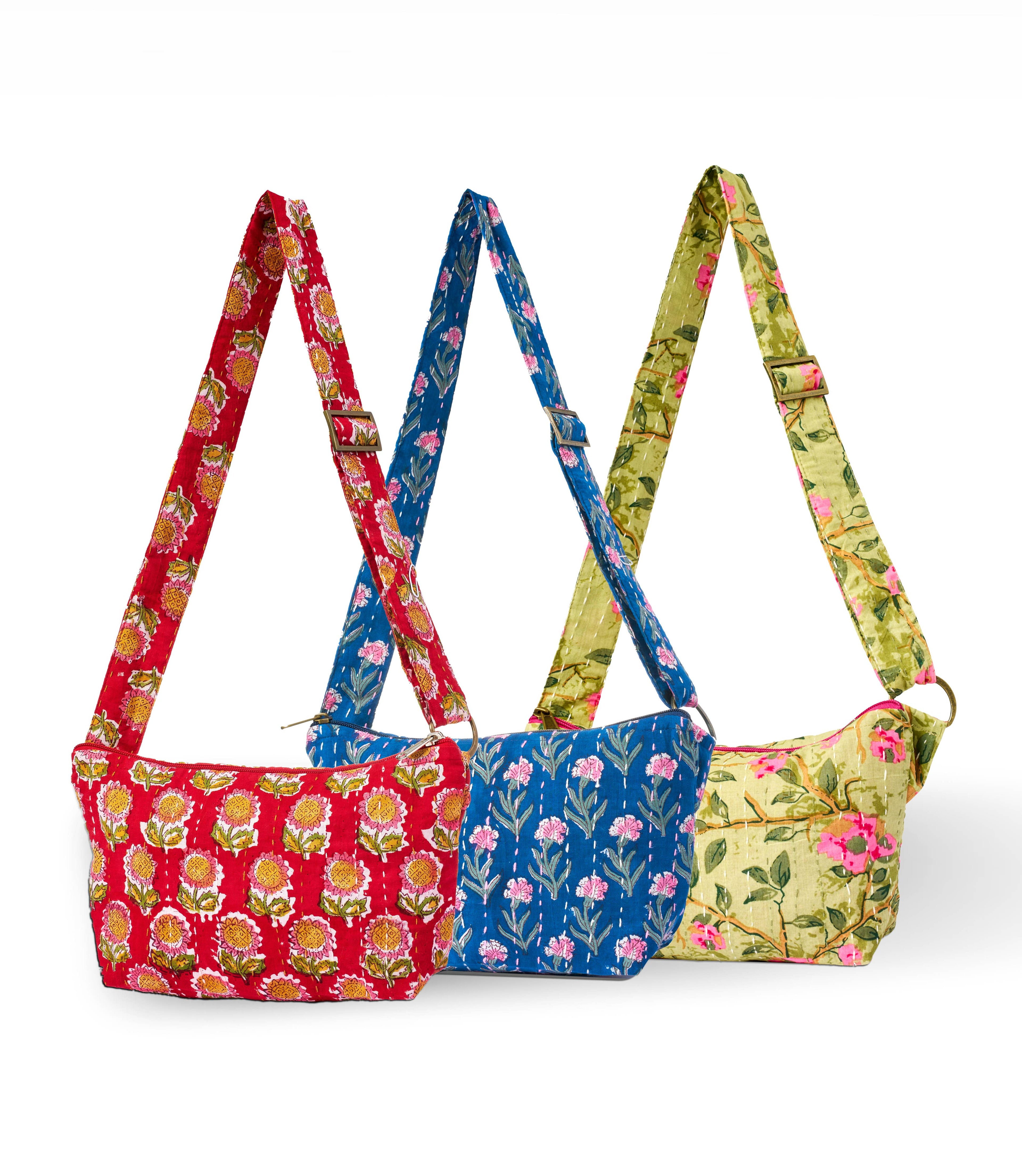 Kantha Crossbody Sling Bag, Assorted Cotton Prints^