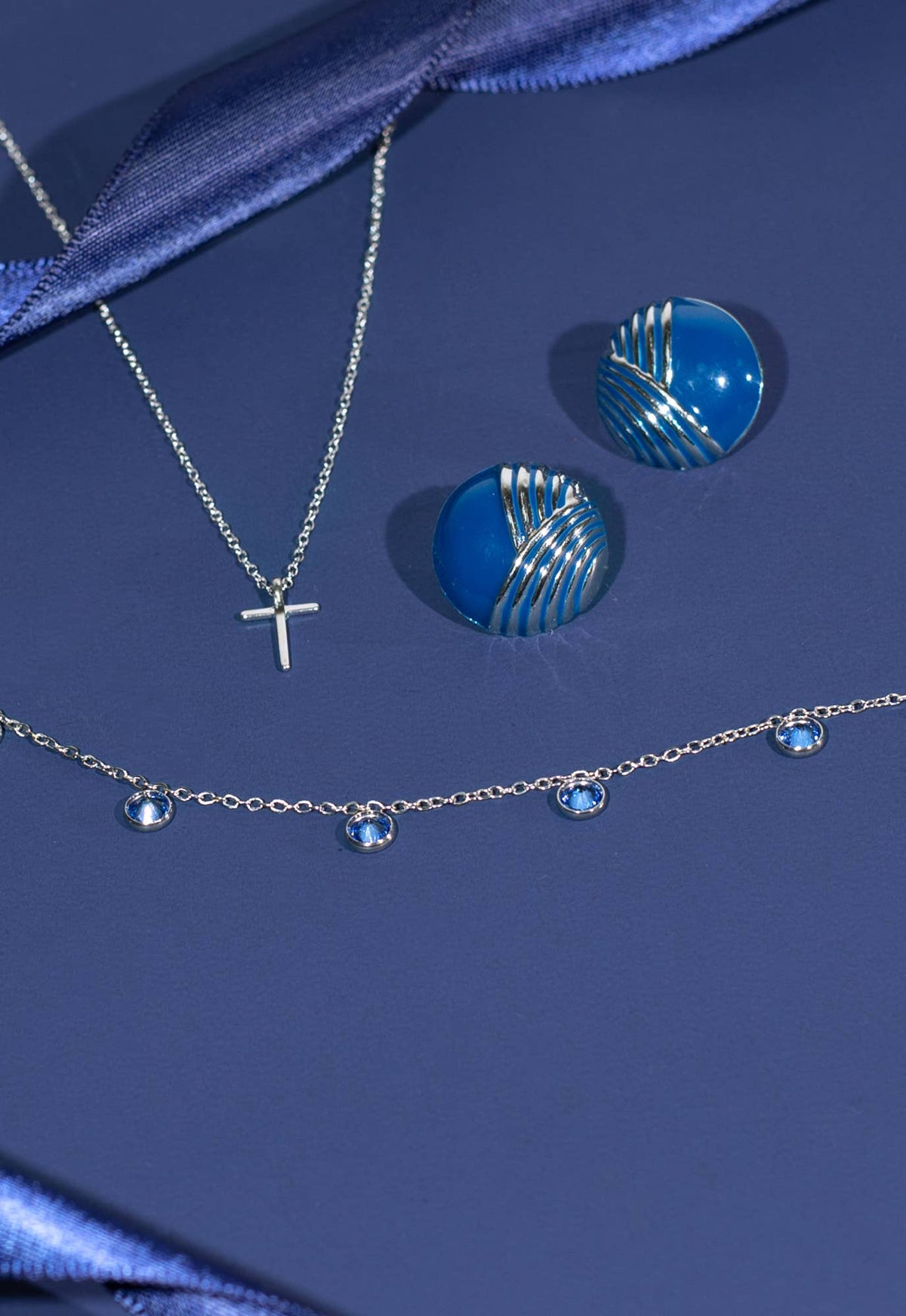 "Serenity Wave" Earrings in Silver & Cobalt Blue