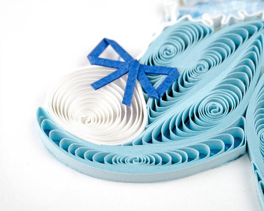 Quilled Gift Enclosure, "Knitted Baby Booties, Blue"