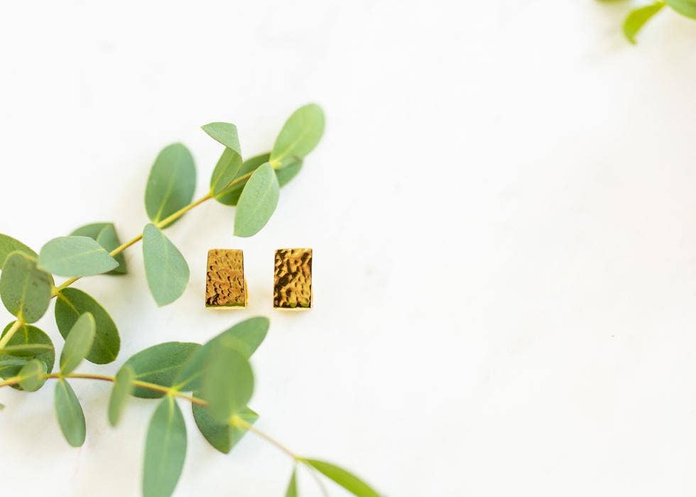 Gold Wide Hammered Huggies