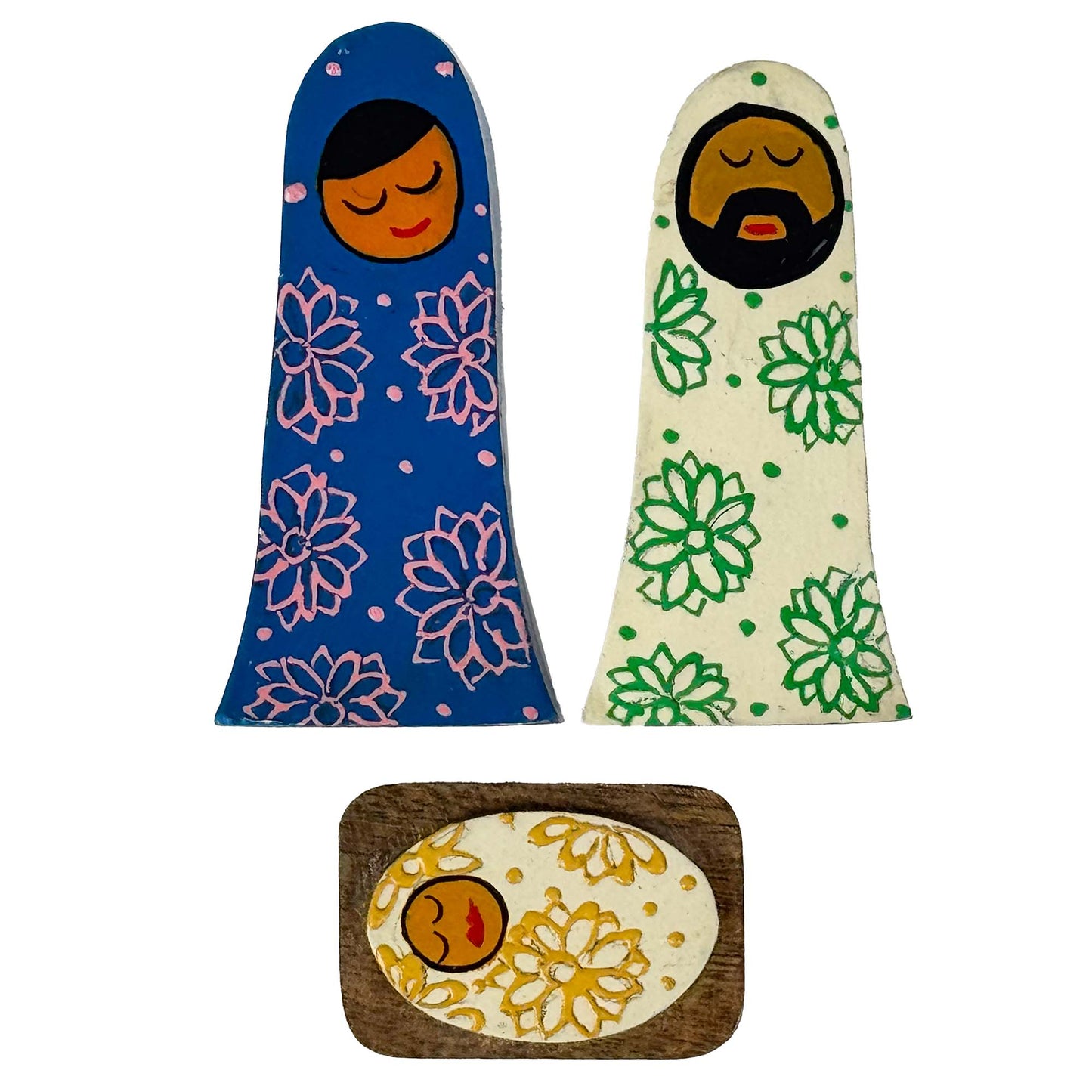 Handpainted Holy Family Mango Wood Nativity Set  (4 pieces)