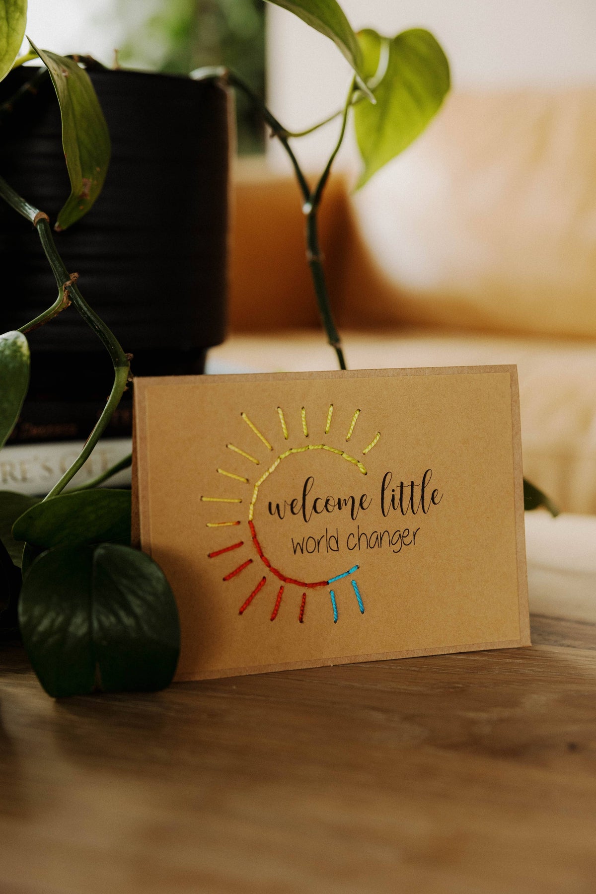 Welcome World Changer Hand Stitched Greeting Card
