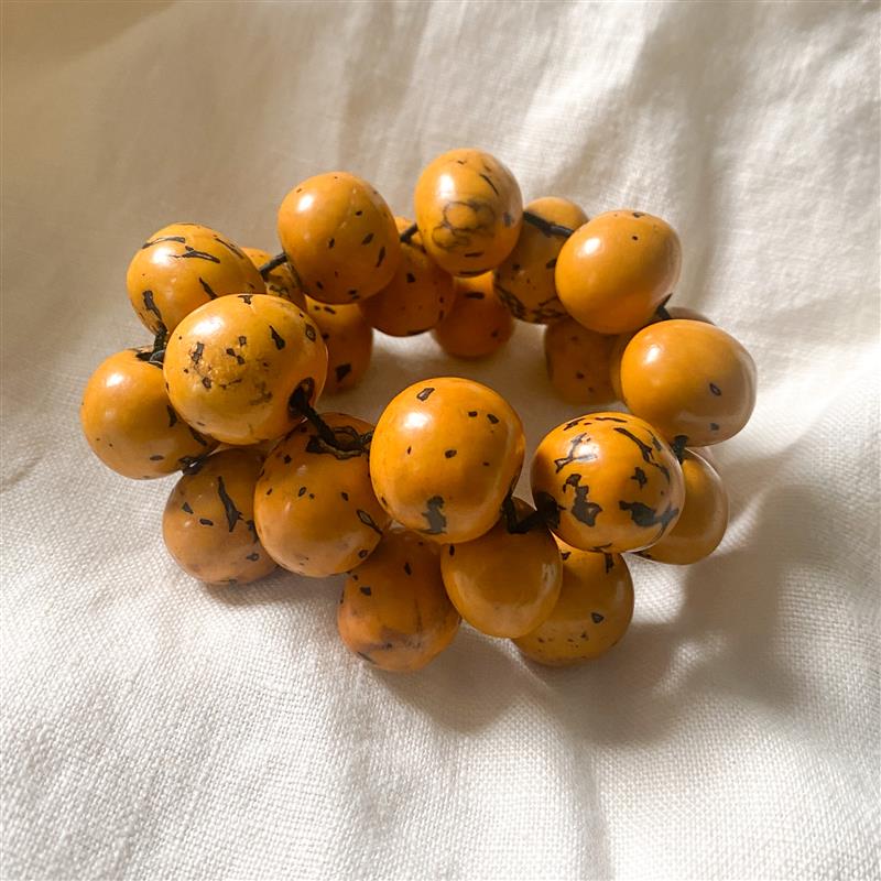 Bracelet large round beads tagua adj yellow/black