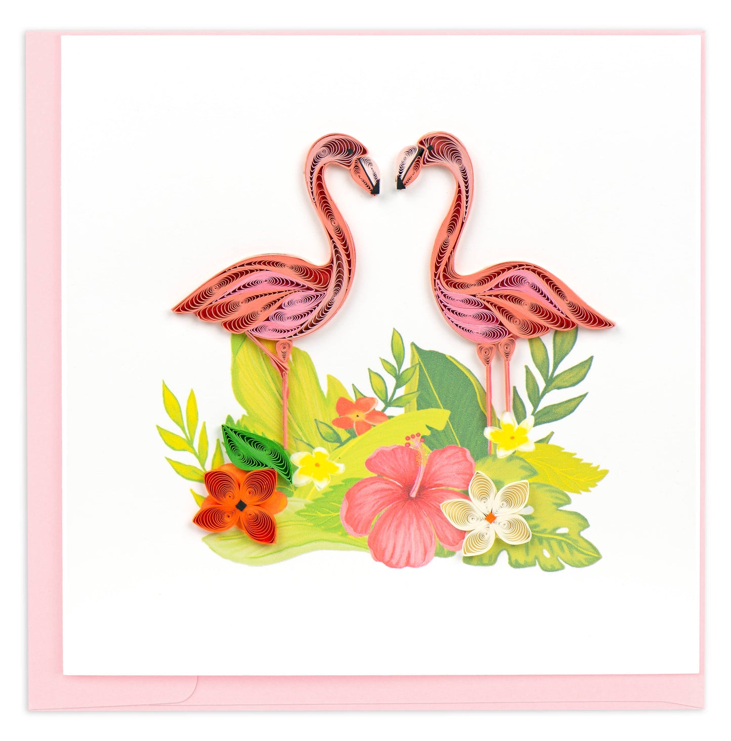 Quilled Greeting Card, "Tropical Flamingos"