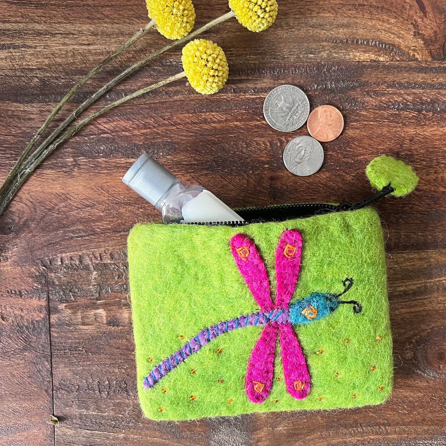 Dragonfly Felt Coin Purse