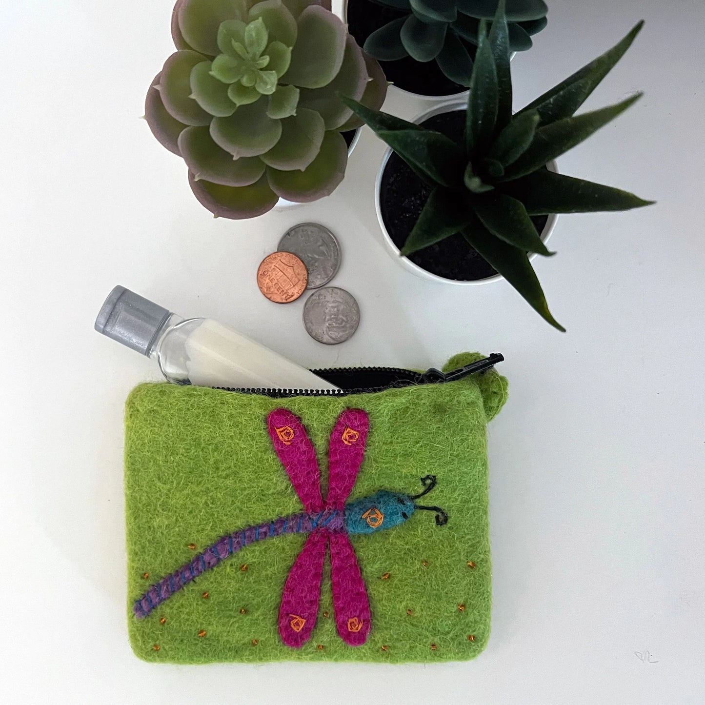 Dragonfly Felt Coin Purse