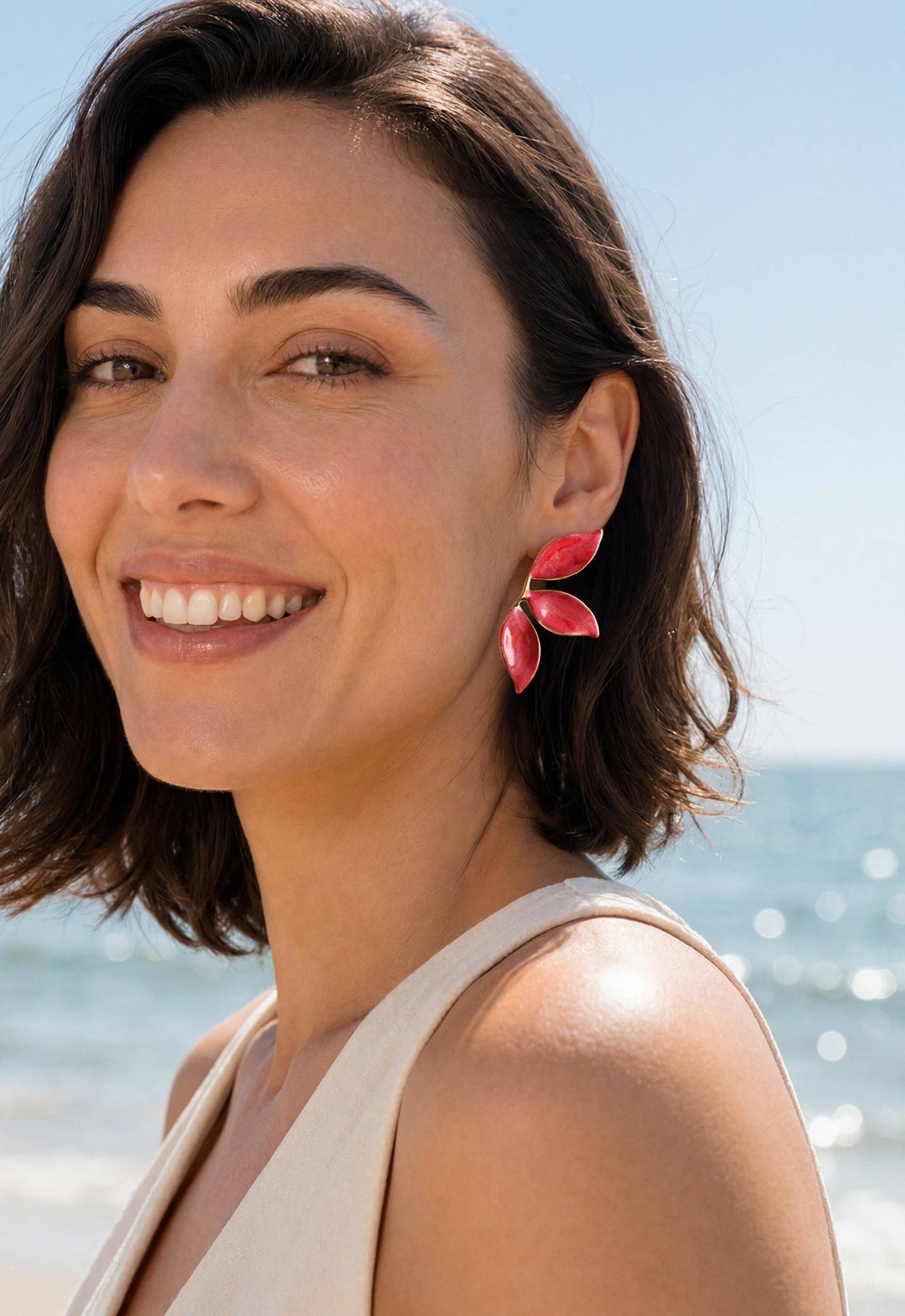 "Canopy Leaf" Earrings in Ruby Glow