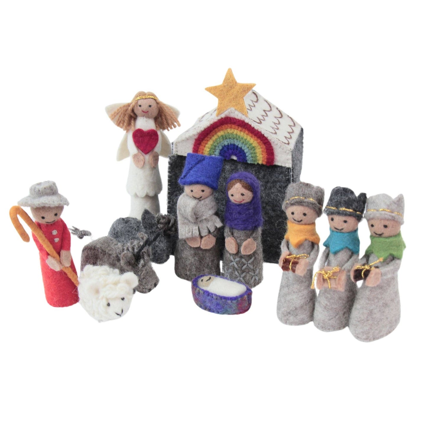 Rainbow Hand-stitched Felt Nativity Set,12 Piece Set