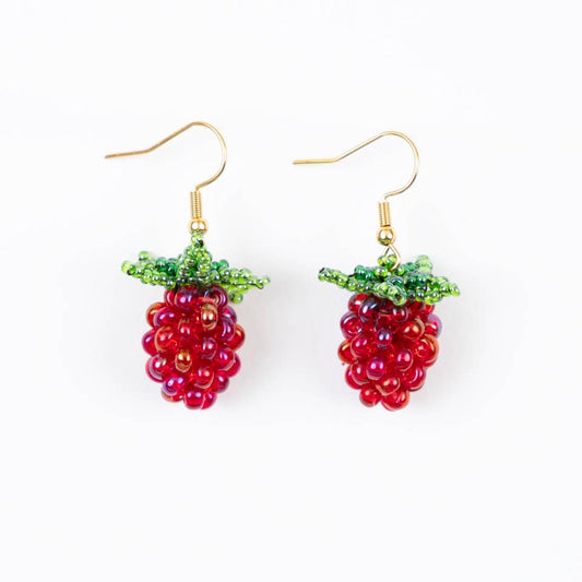 Earrings, Beaded Raspberries