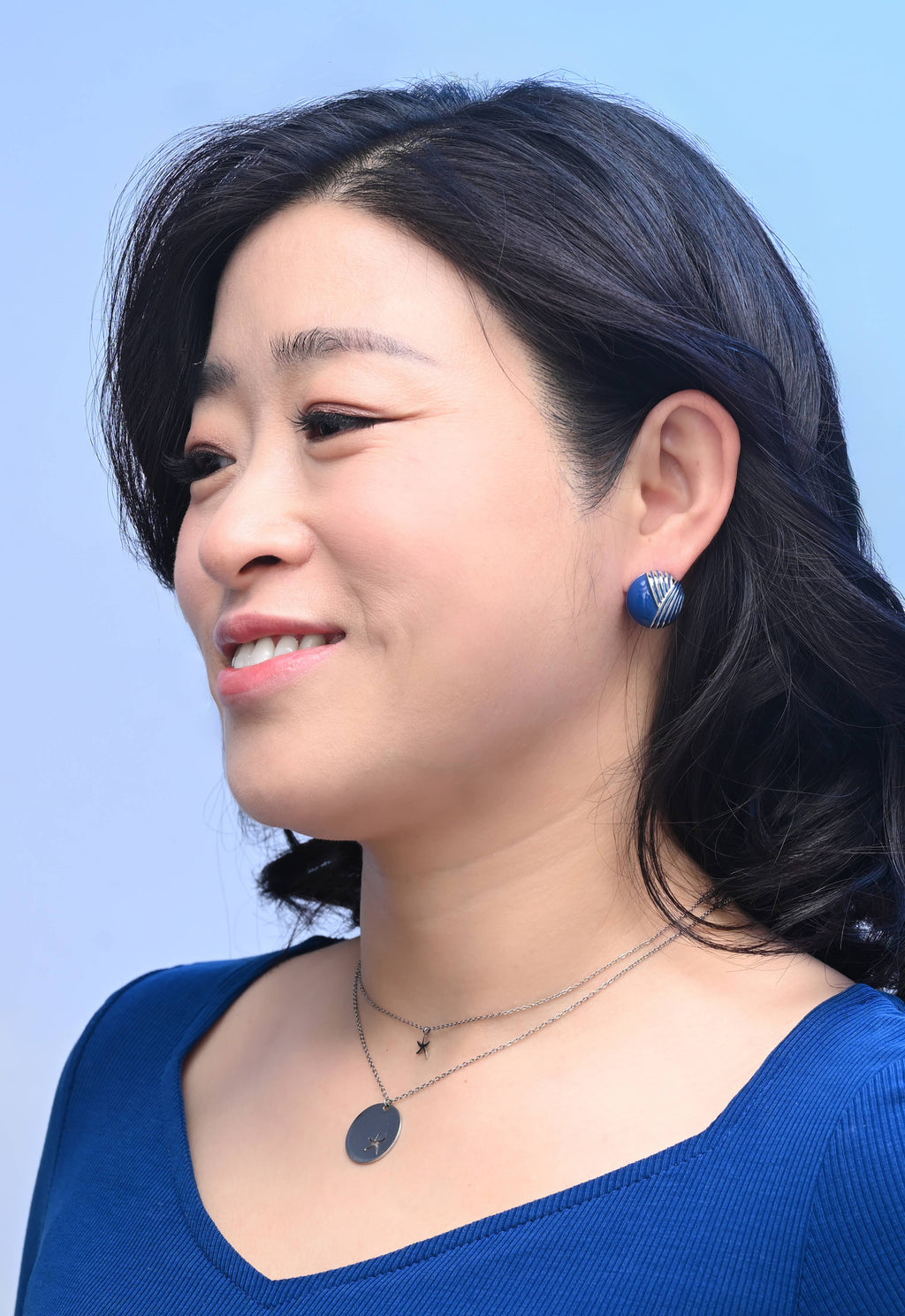 "Serenity Wave" Earrings in Silver & Cobalt Blue