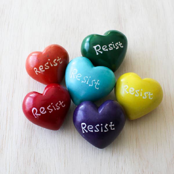 "Resist" Carved Stone Heart
