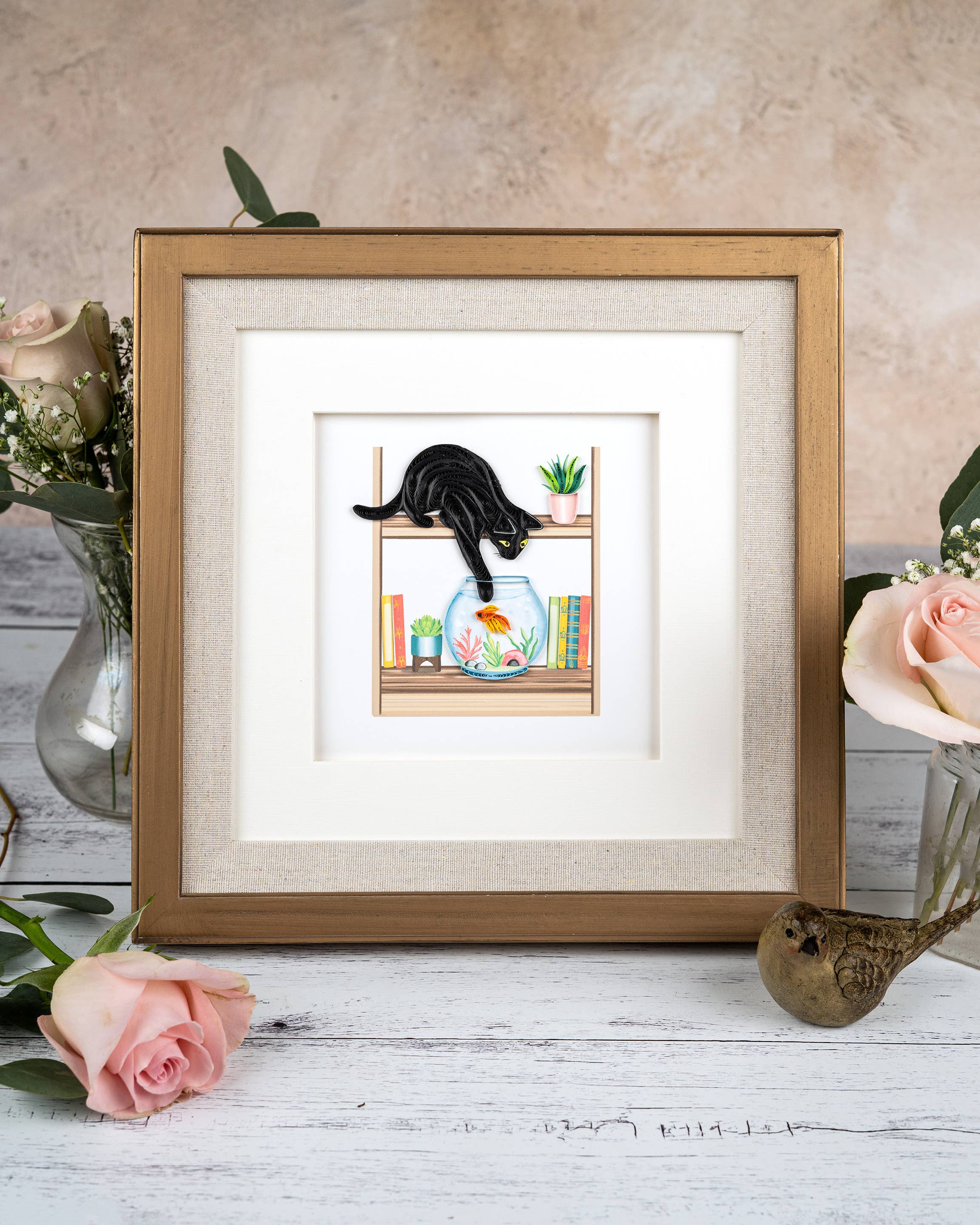 Quilled Greeting Card, "Mischievous Cat"