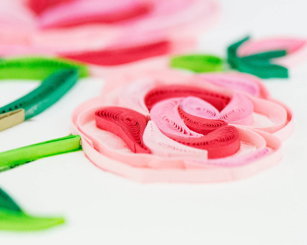 Quilled Greeting Card, "Long Stem Pink Roses"