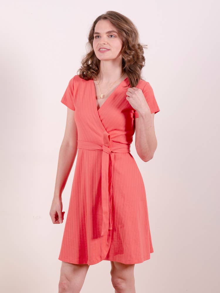 Katie Wrap Dress Melon Rib Knit