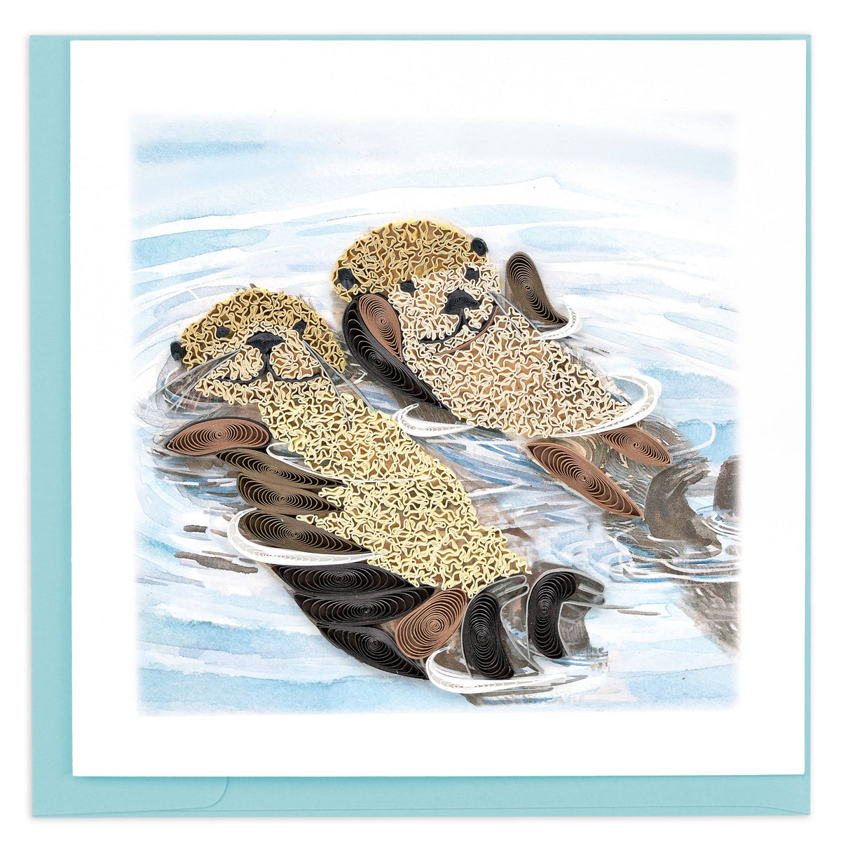 Quilled Greeting card, "hugging otters"