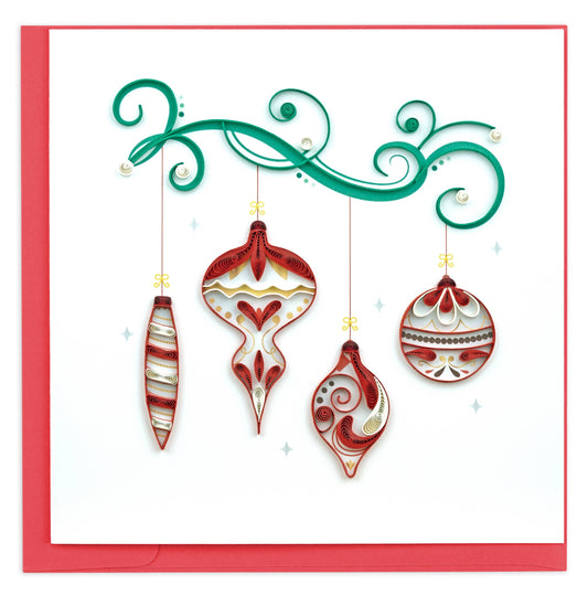 Quilled Greeting Card, "Red Christmas Ornaments"