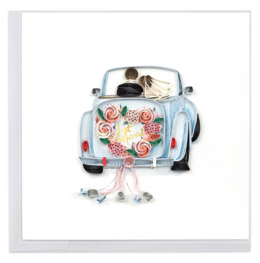 Quilled Greeting Card, "Just Married Car"