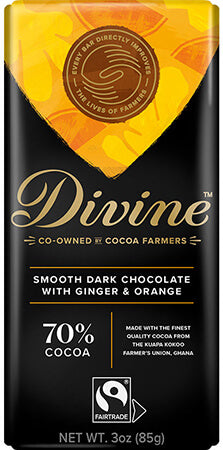 Chocolate Divine Dark 70% w/Ginger and Orange 3OZ