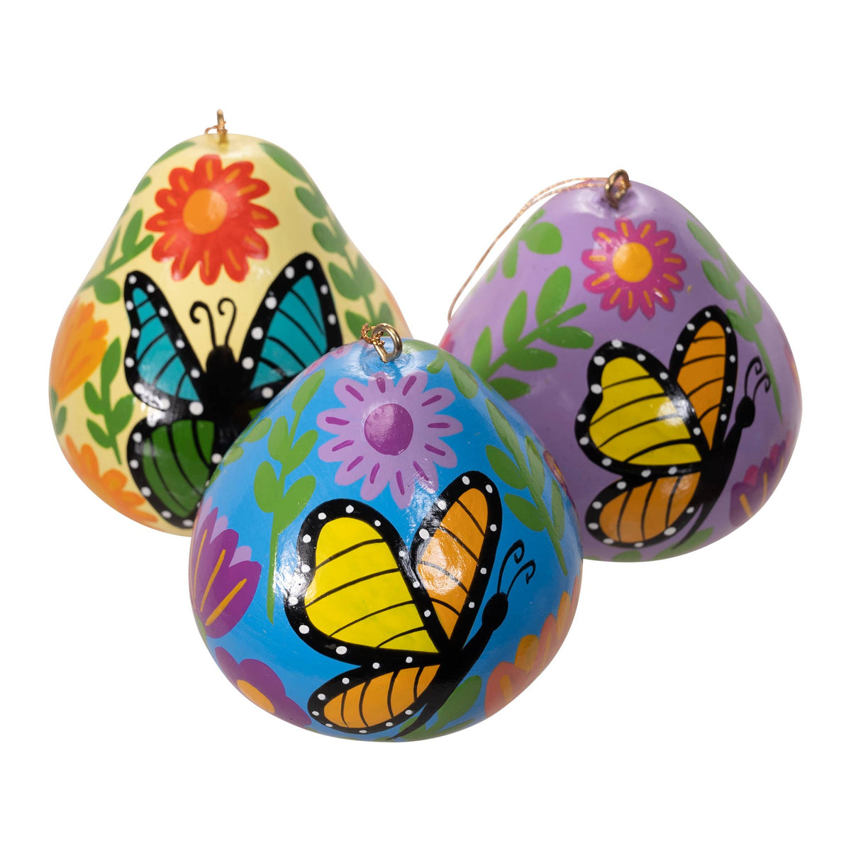 Hand Painted Butterfly Gourd Ornament^