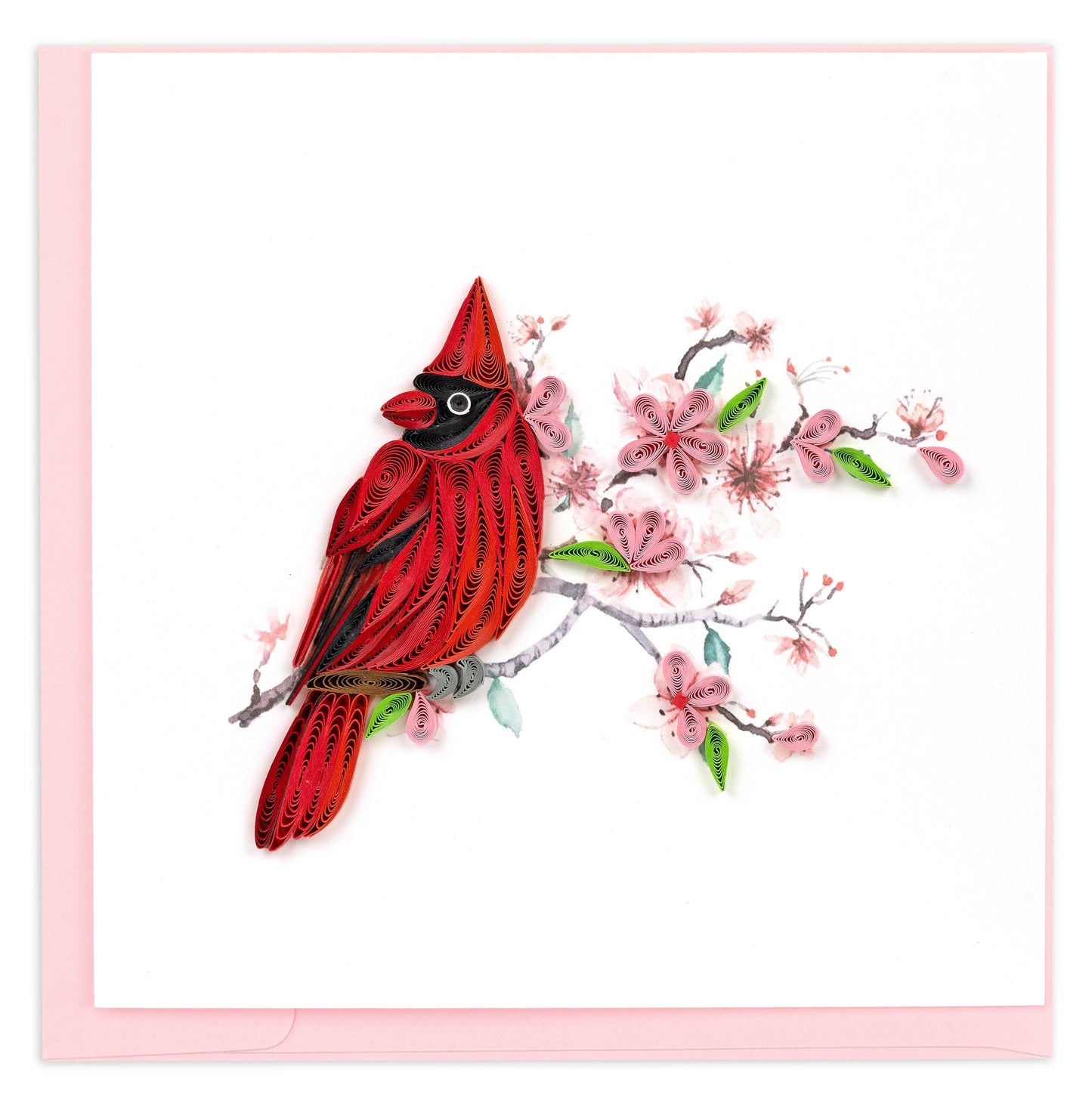 Quilled Greeting Card, "Cardinal & Cherry Blossom"