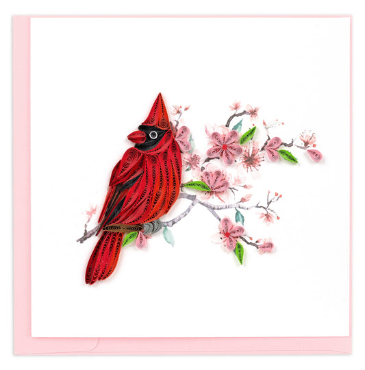 Quilled Greeting Card, "Cardinal & Cherry Blossom"