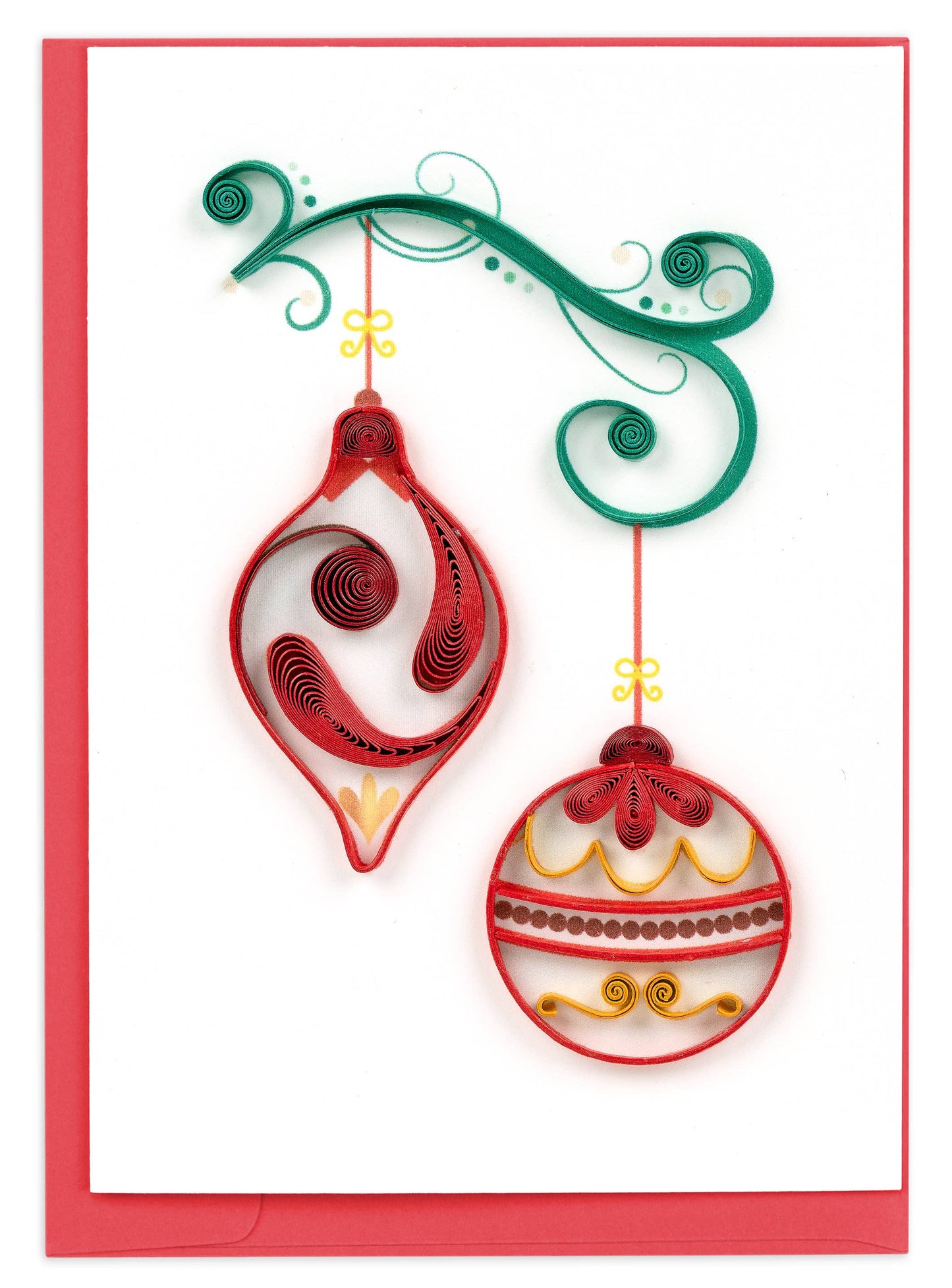Quilled Gift Enclosure, “Red and Gold Ornaments”