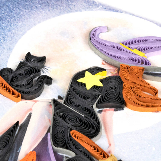 Quilled Greeting Card, "Witch on Broomstick"