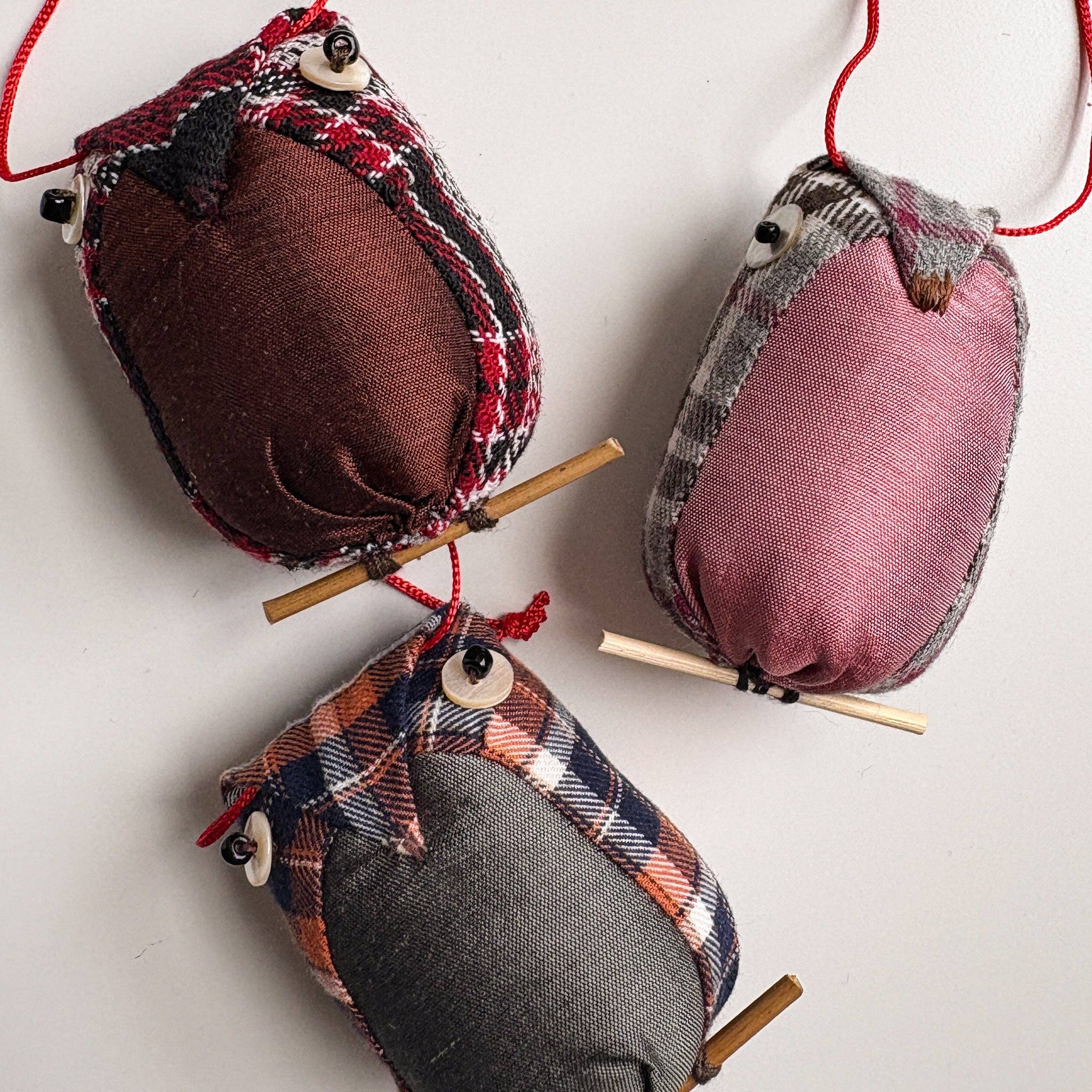 Khon Plaid Owl Ornament
