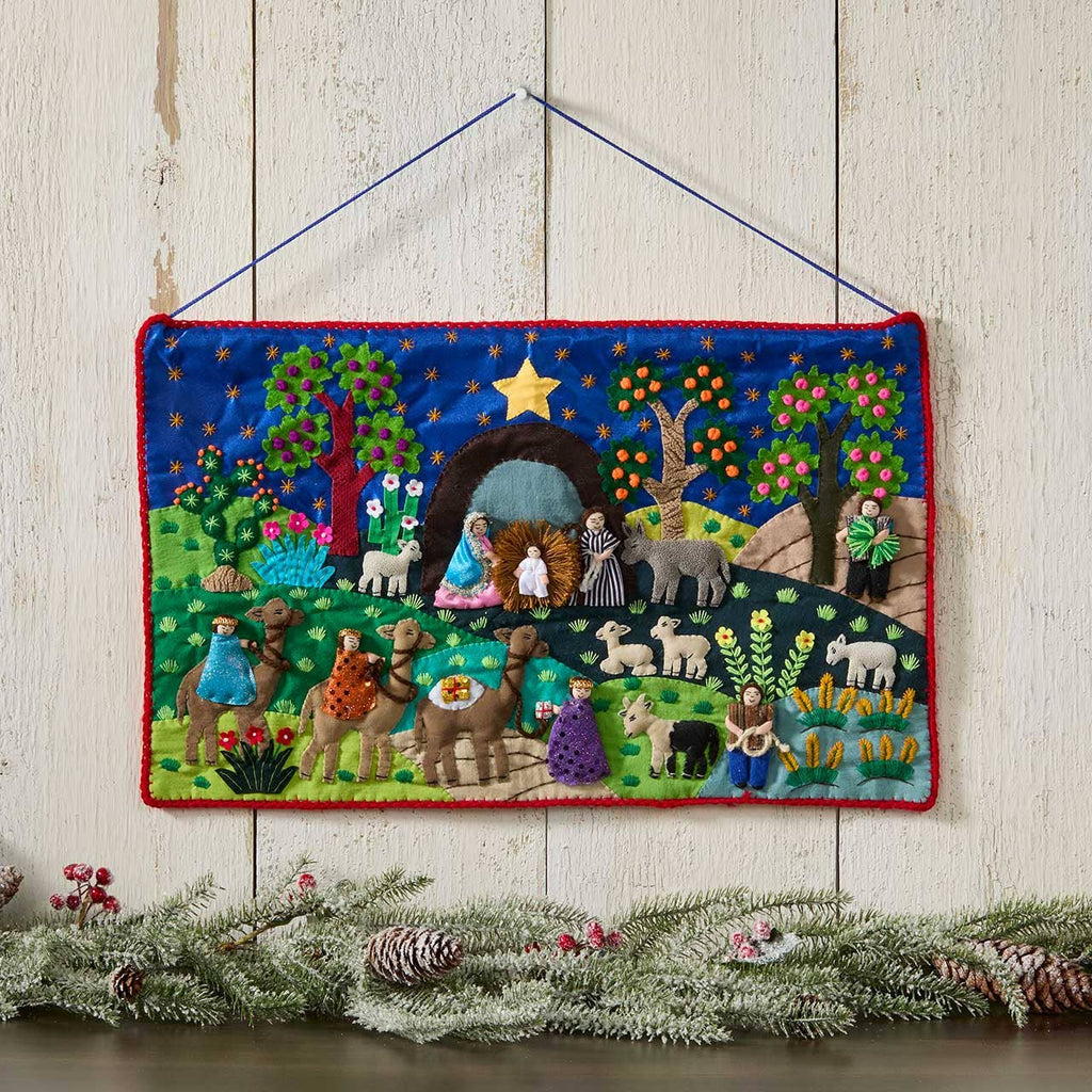 Arpillera Nativity Christmas Wall Art