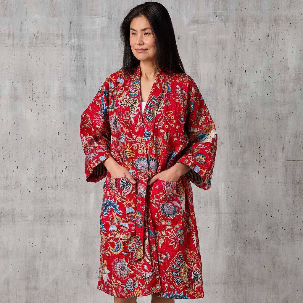 Crimson Paisley Kantha Robe