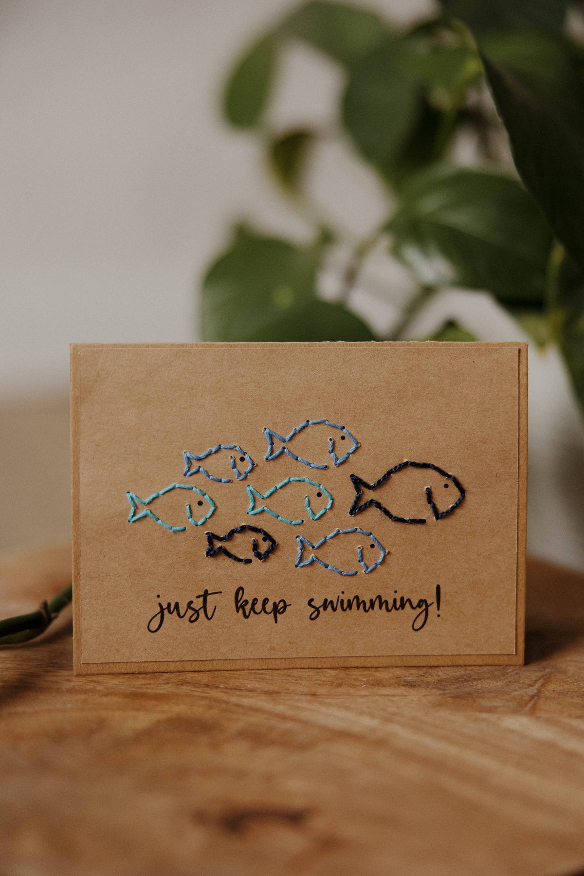 Just Keep Swimming Hand Stitched Greeting Card