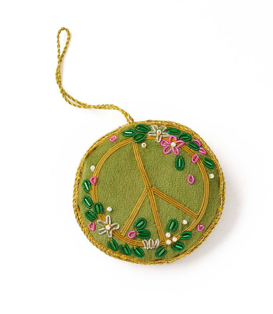 Larissa Plush Floral Peace Sign Beaded Fabric Ornament