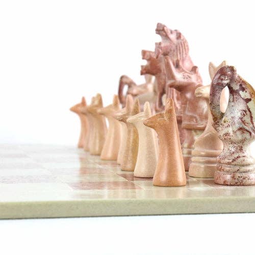 Safari Animal Hand Carved Soapstone Chess Set w/Box
