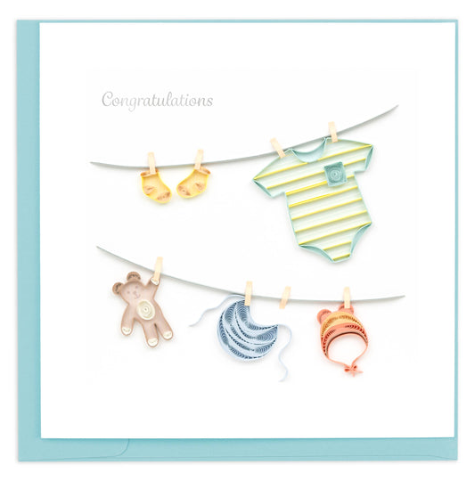Quilled Greeting Card, "Baby Clothesline"